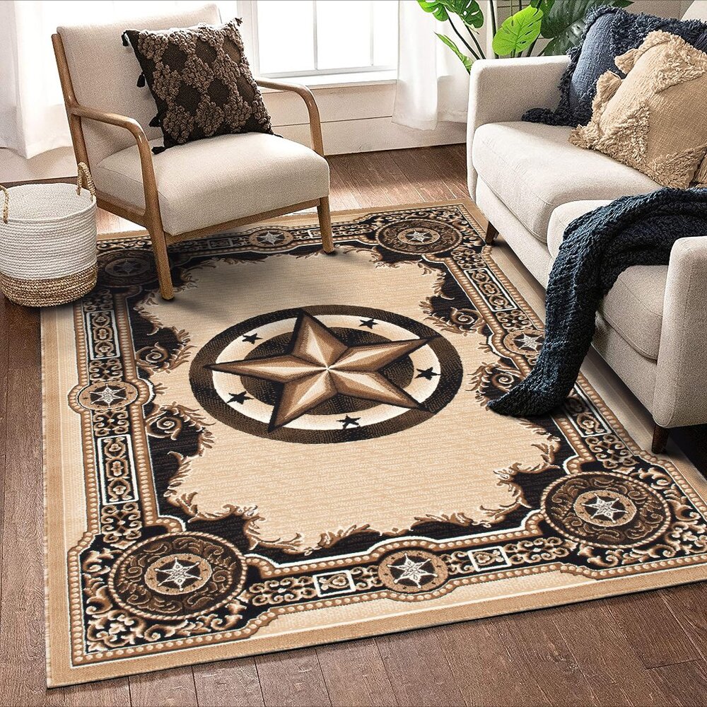Allstar 5x7 Bordered Texas Star Area Rug in Berber